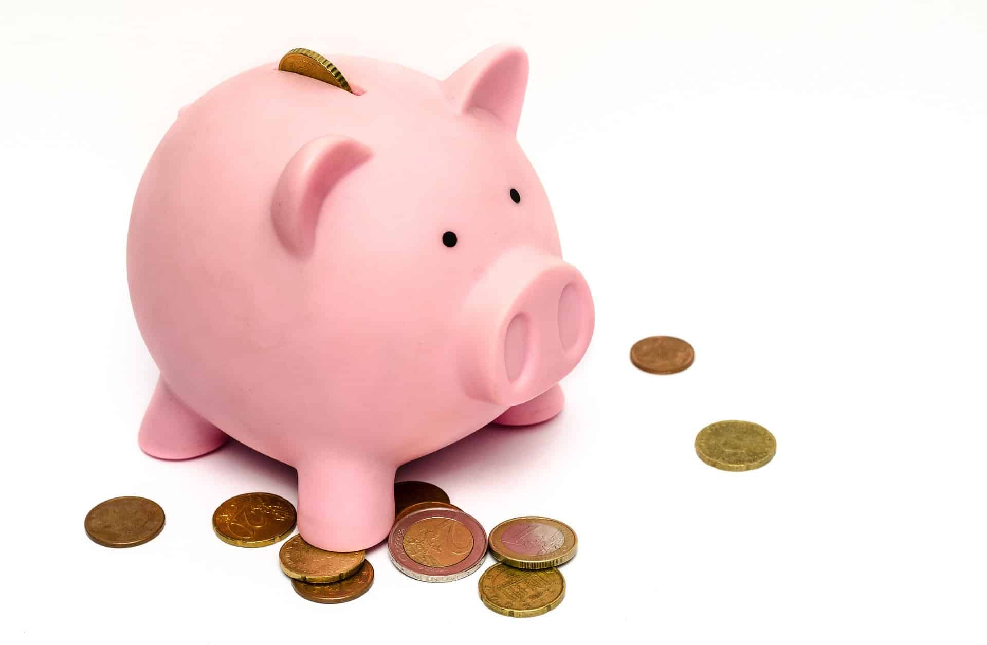 Piggy bank with Euro coins, saving money and financial savings concept, ideal for personal finance, investment, or banking themes, on a plain white background.