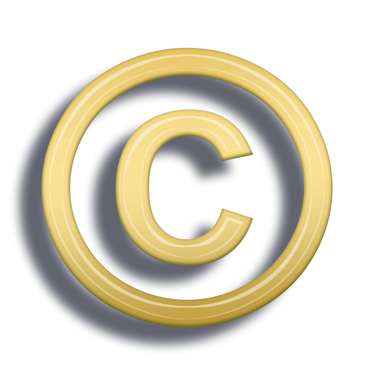 Copyright symbol in gold with black shadow background.