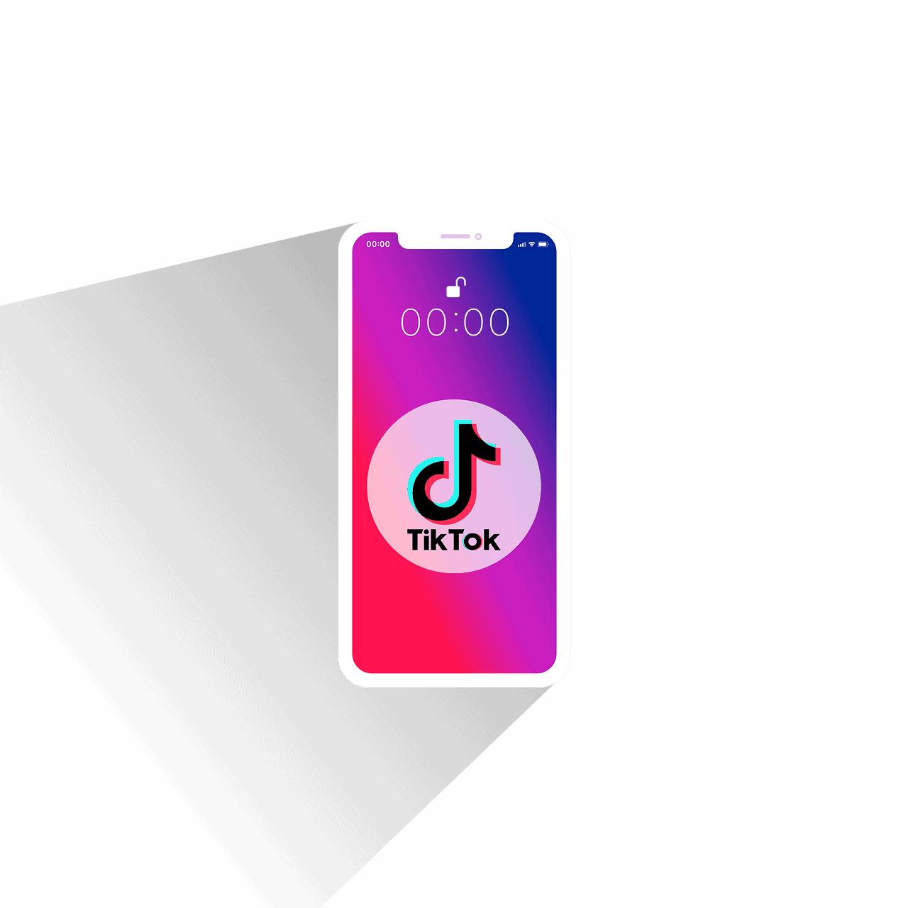 TikTok app on a smartphone screen with colorful gradient background showcasing popular social media platform for music, dance, and viral videos.