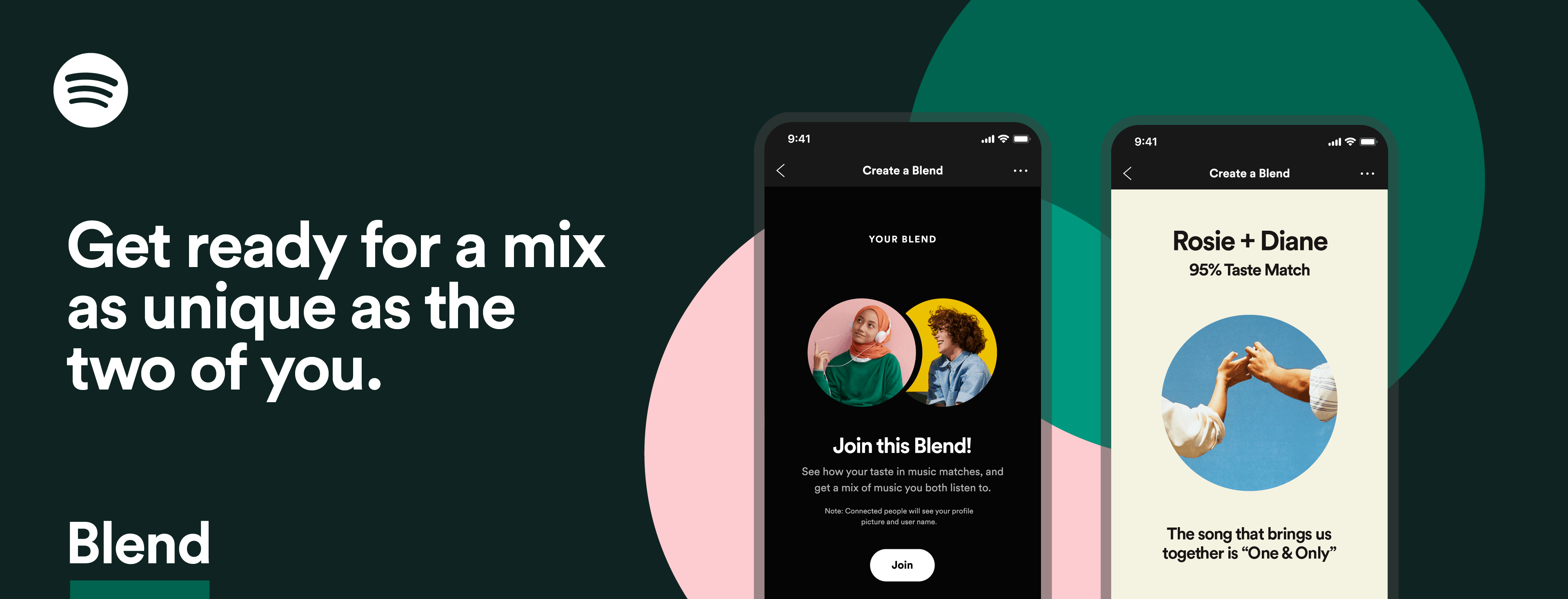 Music collaboration app screenshot showing playlist creation for personalized music mixes and taste matches for artists and music fans.