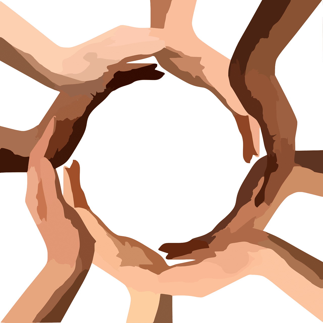 Hands forming a heart shape in a circle, symbolizing unity and collaboration - diverse hands representing teamwork, inclusivity, and community in the music and entertainment industry.