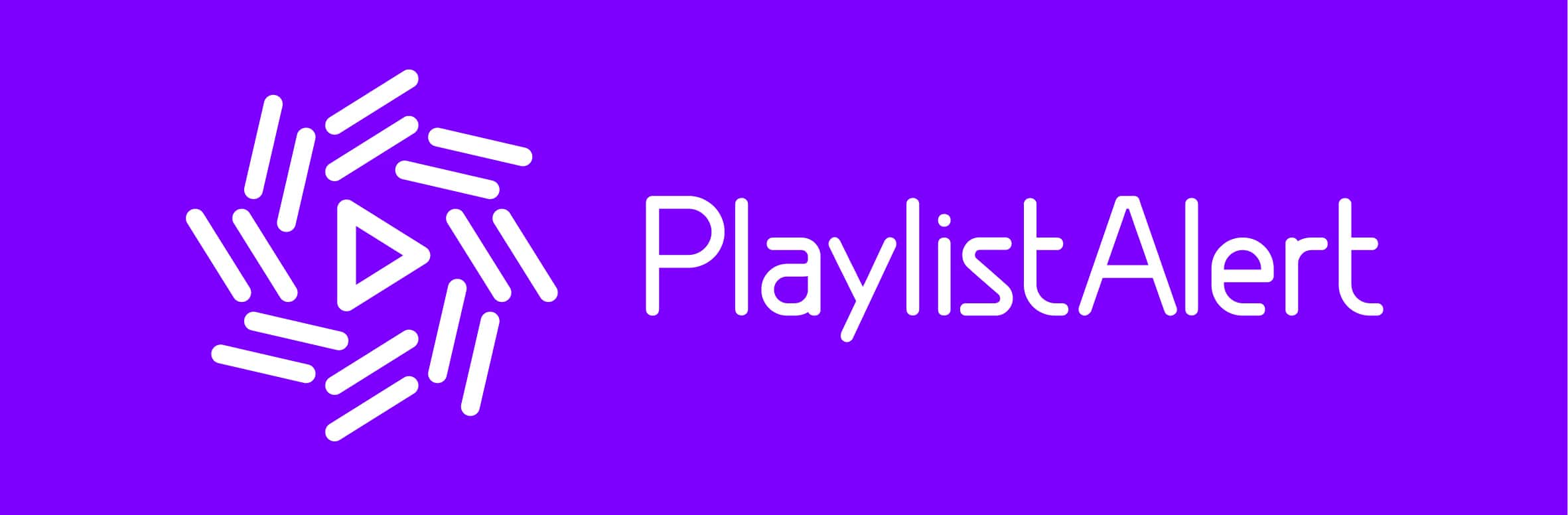 PlaylistAlert logo with abstract purple background, featuring white lines and a play icon, representing music playlist notifications and social media music updates.