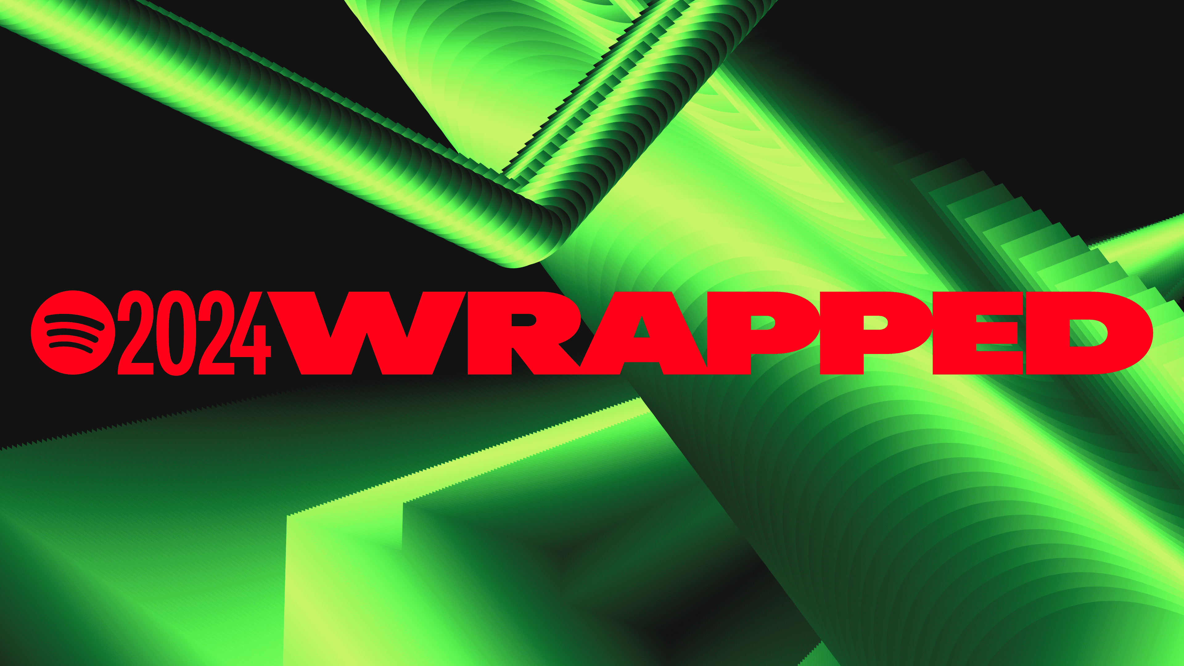 2024 spotify wrapped digital graphic featuring vibrant green geometric shapes and bold red text logo for Hypebot and music industry insights.
