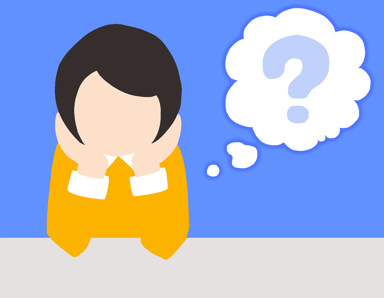 Child thinking with a thought bubble containing a question mark, representing curiosity or confusion about music, marketing, or industry trends.