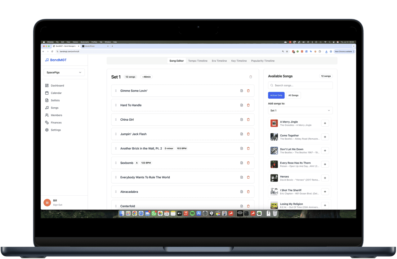 BandMGT setlist builder