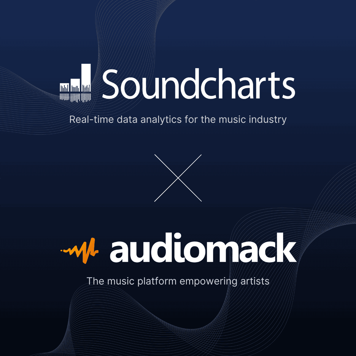 Analyzing real-time music industry data with Soundcharts and Audiomack logos for music analytics and artist empowerment.