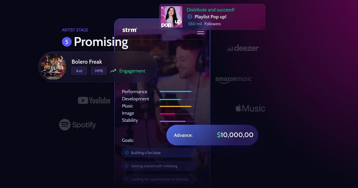 1. Digital artist platform showcasing music promotion, streaming, engagement metrics, and innovative tools for musicians and industry professionals.