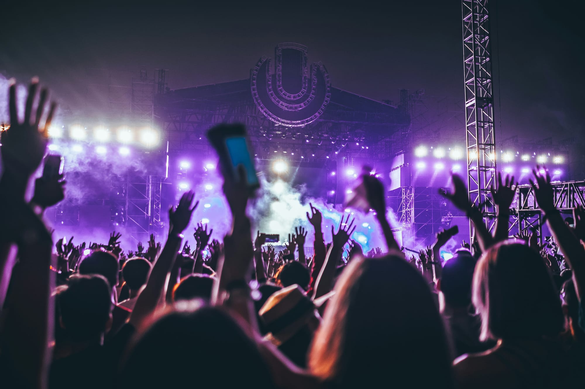People raising their hands at a music festival