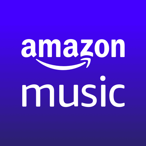Amazon music logo on a vibrant blue background, streaming music service icon, digital music streaming platform, online music app, music entertainment service.
