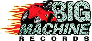 Big machine records logo with fiery racing car graphics, emphasizing music production and entertainment branding for artists and industry professionals.