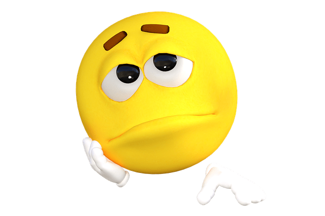 Sad thinking emoji with hand on chin, contemplating, pensive expression, yellow round face, emotional emoji icon, expressing doubt or frustration, digital emoticon for social media reactions, cartoon style, cute and expressive design, used in online communication and messaging.