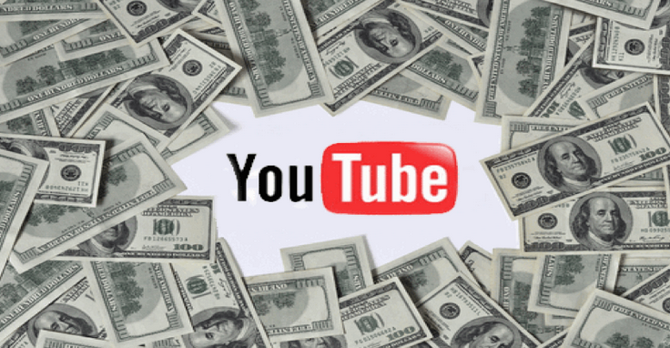 $100 bills surrounding YouTube logo, symbolizing monetization, earnings, and revenue potential on the platform.