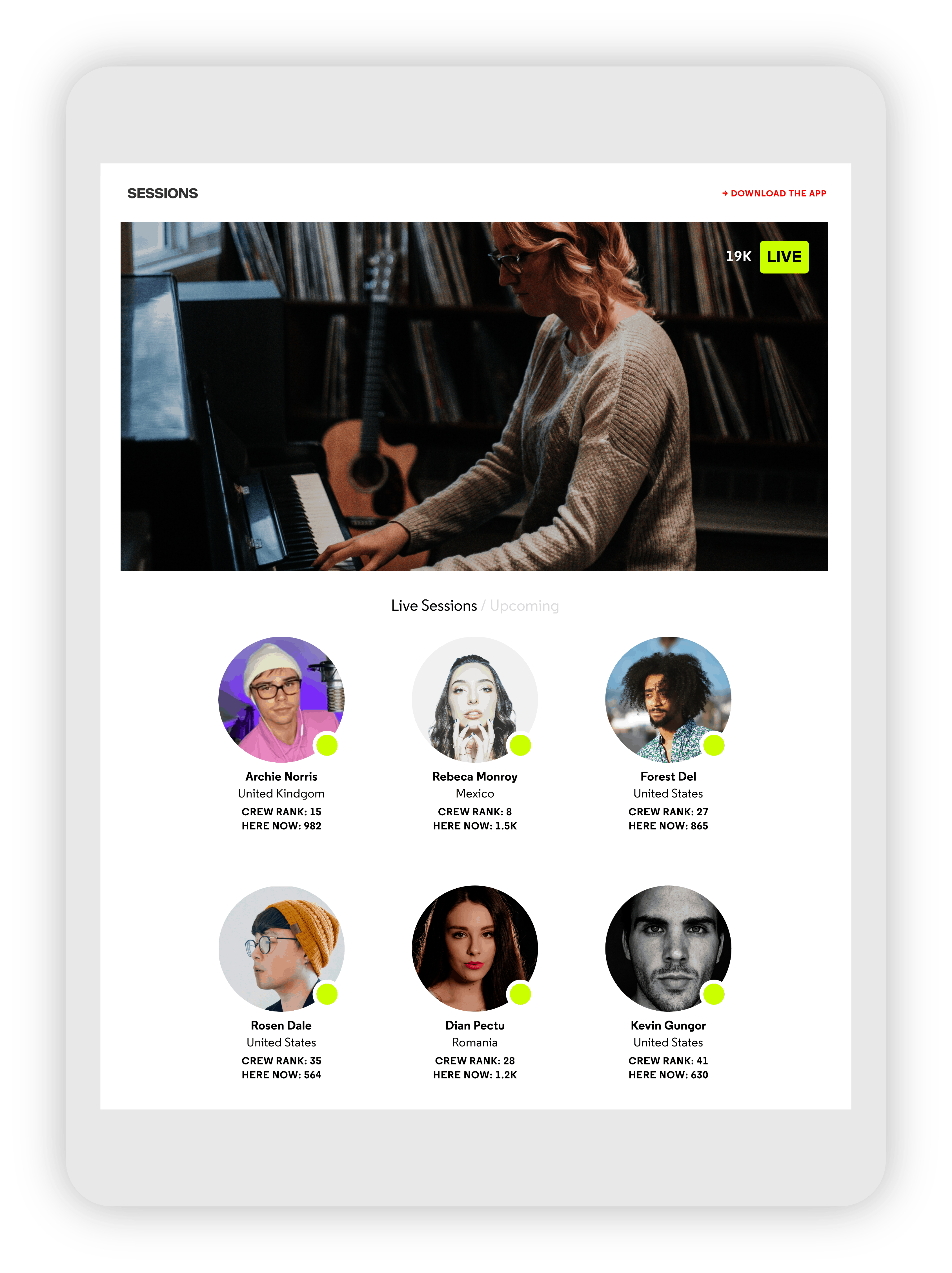 Music studio live session with musicians and artists performing and streaming online at Hypebot platform, showcasing real-time concert engagement and music industry news.