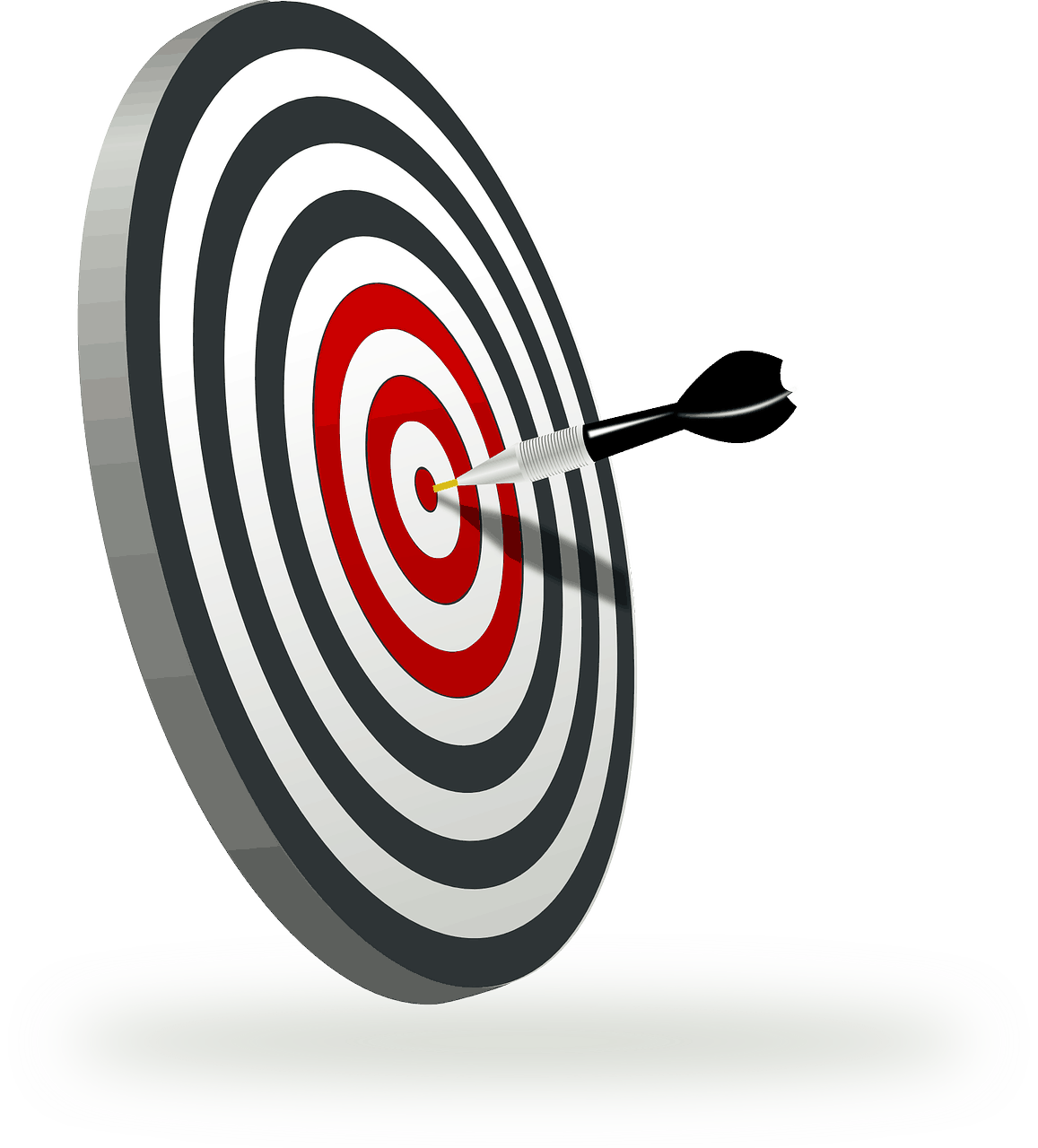 Accurate target with dart hitting bullseye on a black, white, and red archery target, symbolizing precision and success in music marketing and industry strategies at Hypebot.