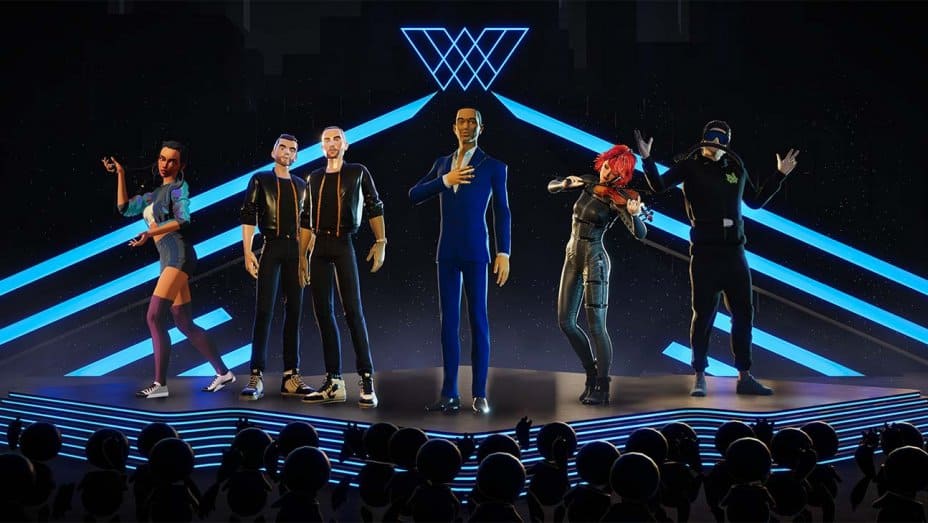 Avatars performing on a digital stage at a music technology conference, showcasing innovative virtual concert experiences and the future of digital entertainment.