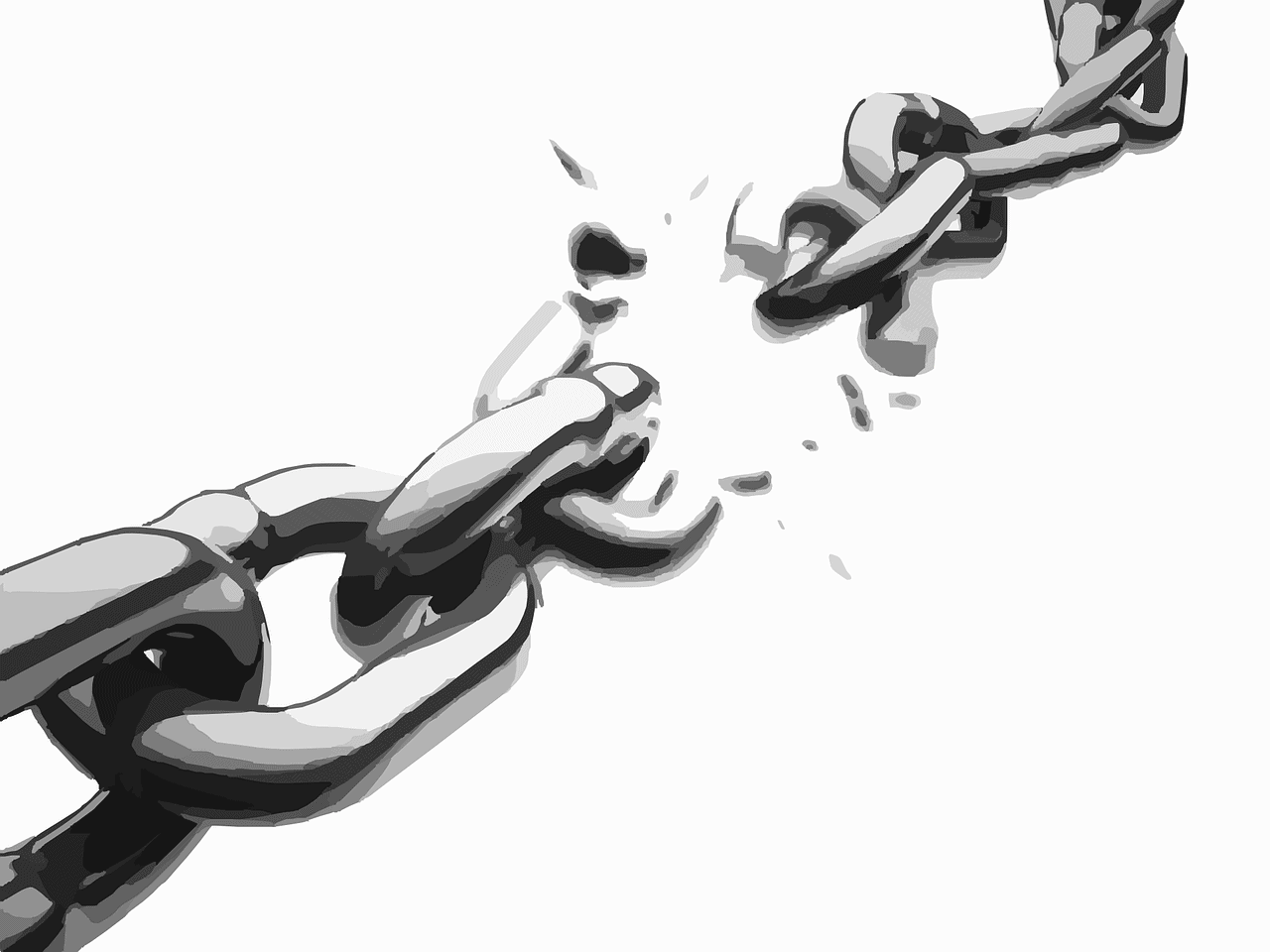 Broken chain links symbolizing breaking free from restrictions or overcoming barriers, emphasizing resilience and freedom in the context of music industry challenges.