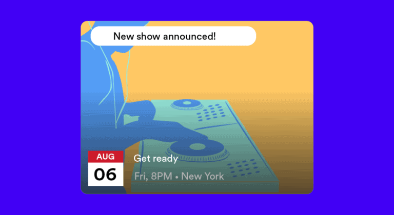DJ turntable announces new music show on Hypebot website, event scheduled for August 6th at 8 PM in New York, promoting upcoming music industry events and innovations.