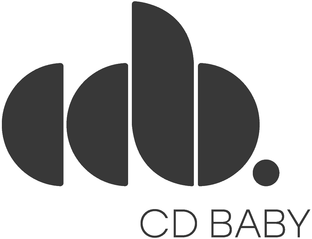 Bold black and white logo featuring "CD BABY" with stylized design elements representing music and digital distribution.