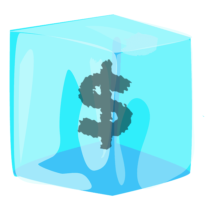Exploding dollar sign inside a glass block symbolizing financial risk or economic impact, related to finance, investment, or market analysis.