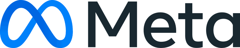 Meta logo with stylized infinity symbol representing innovation and technology, on a dark background.