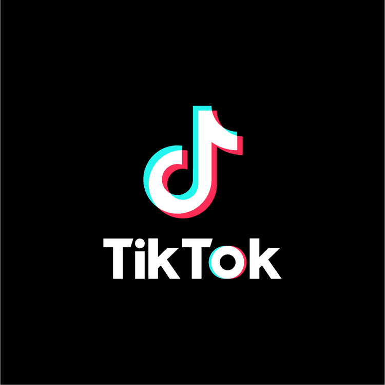 TikTok logo on a black background, representing a popular social media platform for short-form videos, digital marketing, content creation, and influencer marketing.