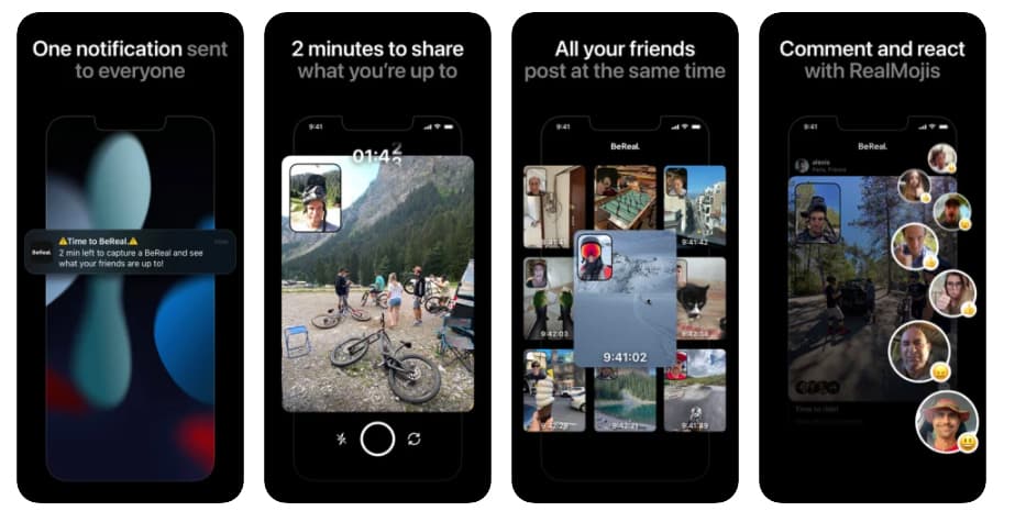 BeReal app interface showcasing real-time social media sharing and user engagement features for authentic content.