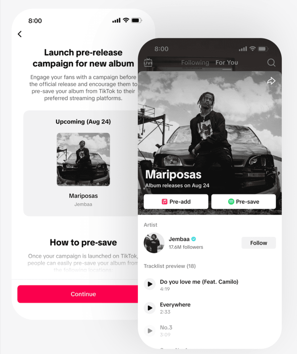 TikTok For Artists launches with Pre-Release Campaigns,  Pre-saves, Teams