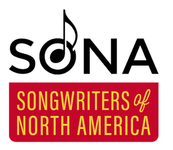 Music note integrated into the S in SONA logo representing songwriting and music industry.