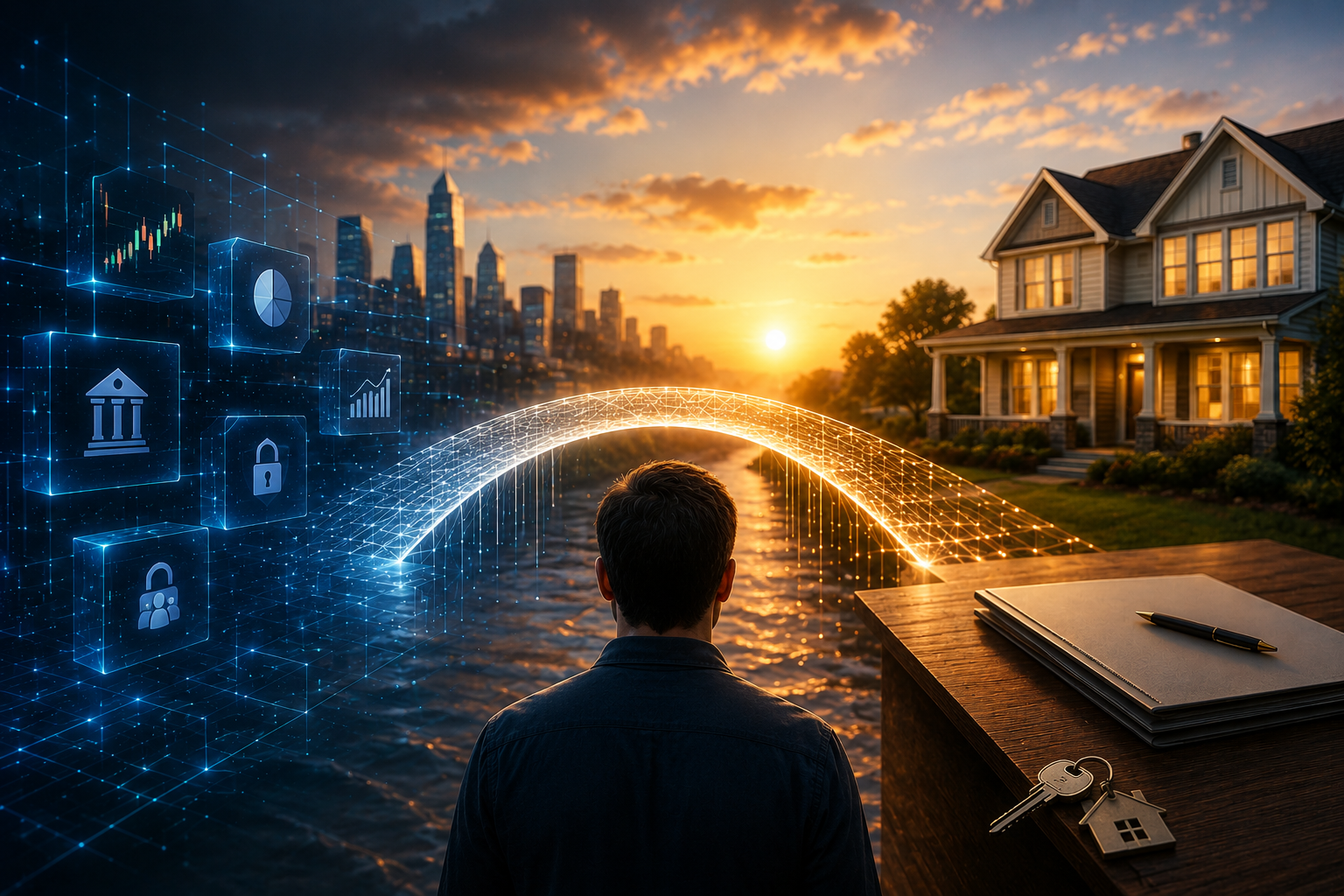 The bridge worth building: onchain wealth on one side, an ordinary house — and an ordinary closing — on the other.
