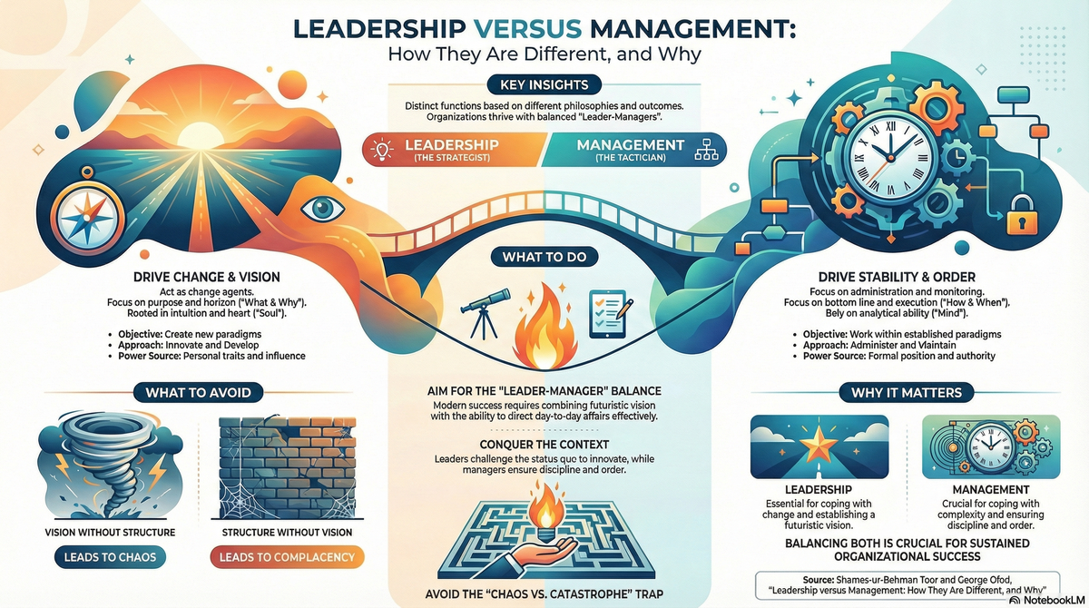 Are You Leading or Just Managing? Insights from "Leadership versus Management: How They Are Different, and Why"