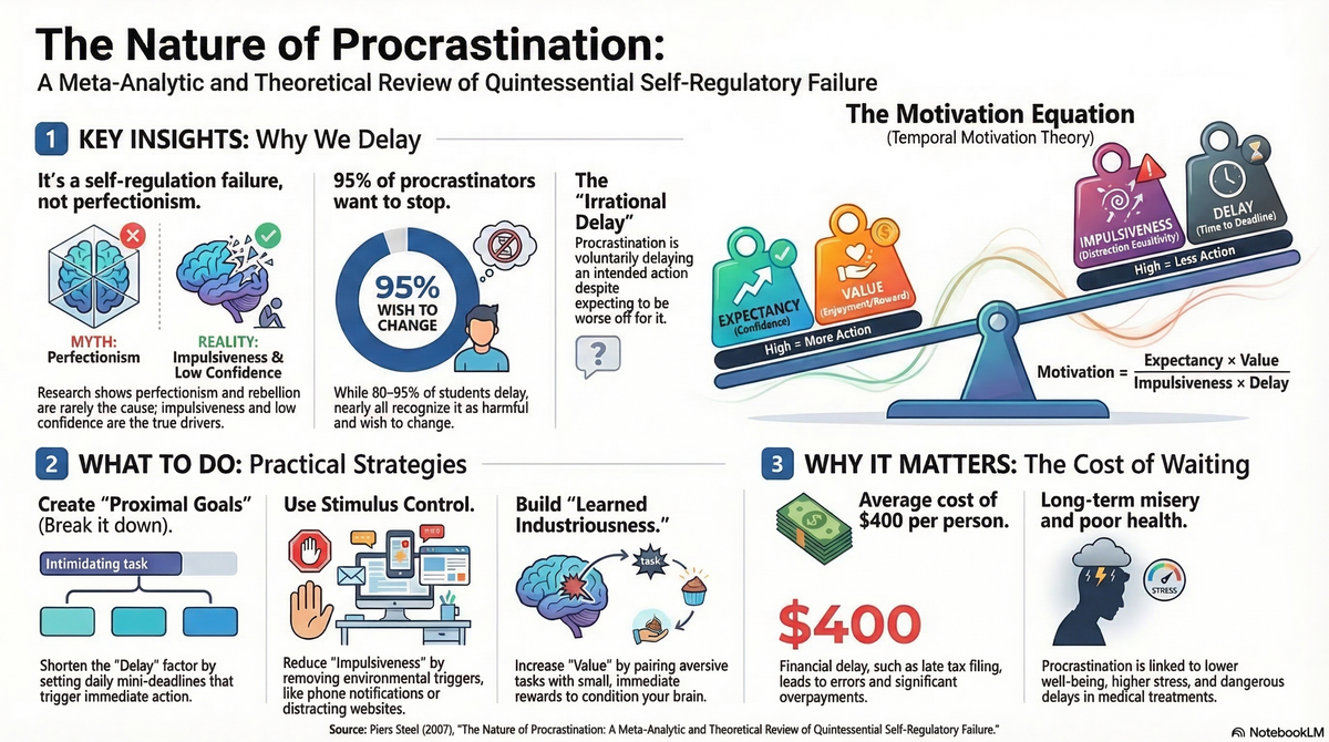 Stopping the Stall: Everyday Lessons from "The Nature of Procrastination: A Meta-Analytic and Theoretical Review of Quintessential Self-Regulatory Failure"