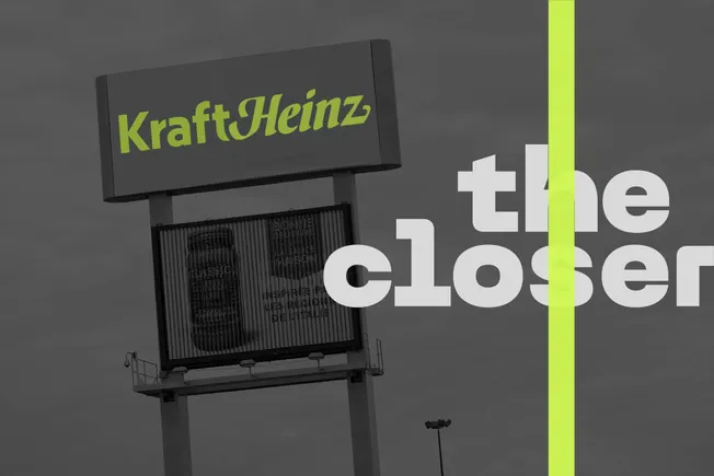 Kraft Heinz sign in black and white with The Closer logo
