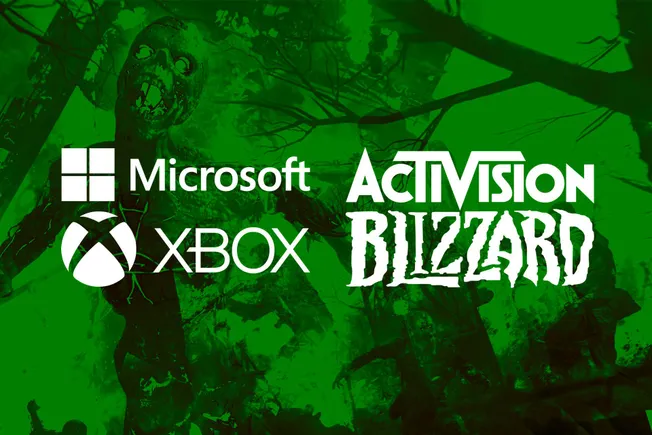 Microsoft, Xbox and Activision Blizzard logos on green