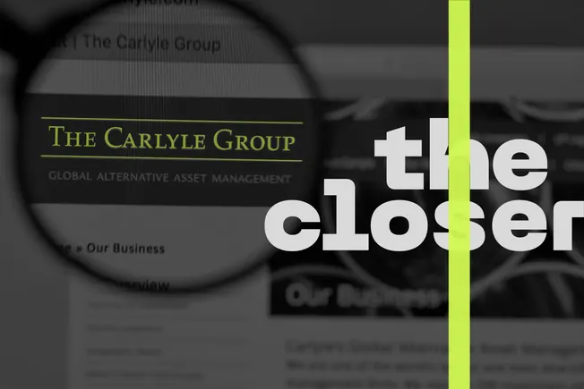 The Carlyle Group website under a magnifying glass, with The Closer logo