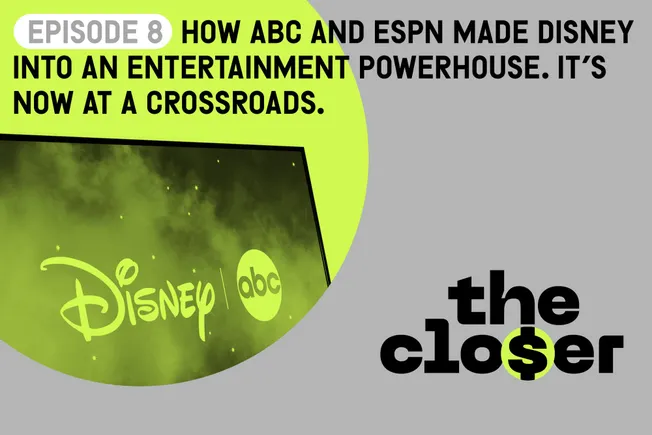 Disney and ABC logos on a billboard. Episode 8: How ABC and ESPN made Disney an entertainment powerhouse