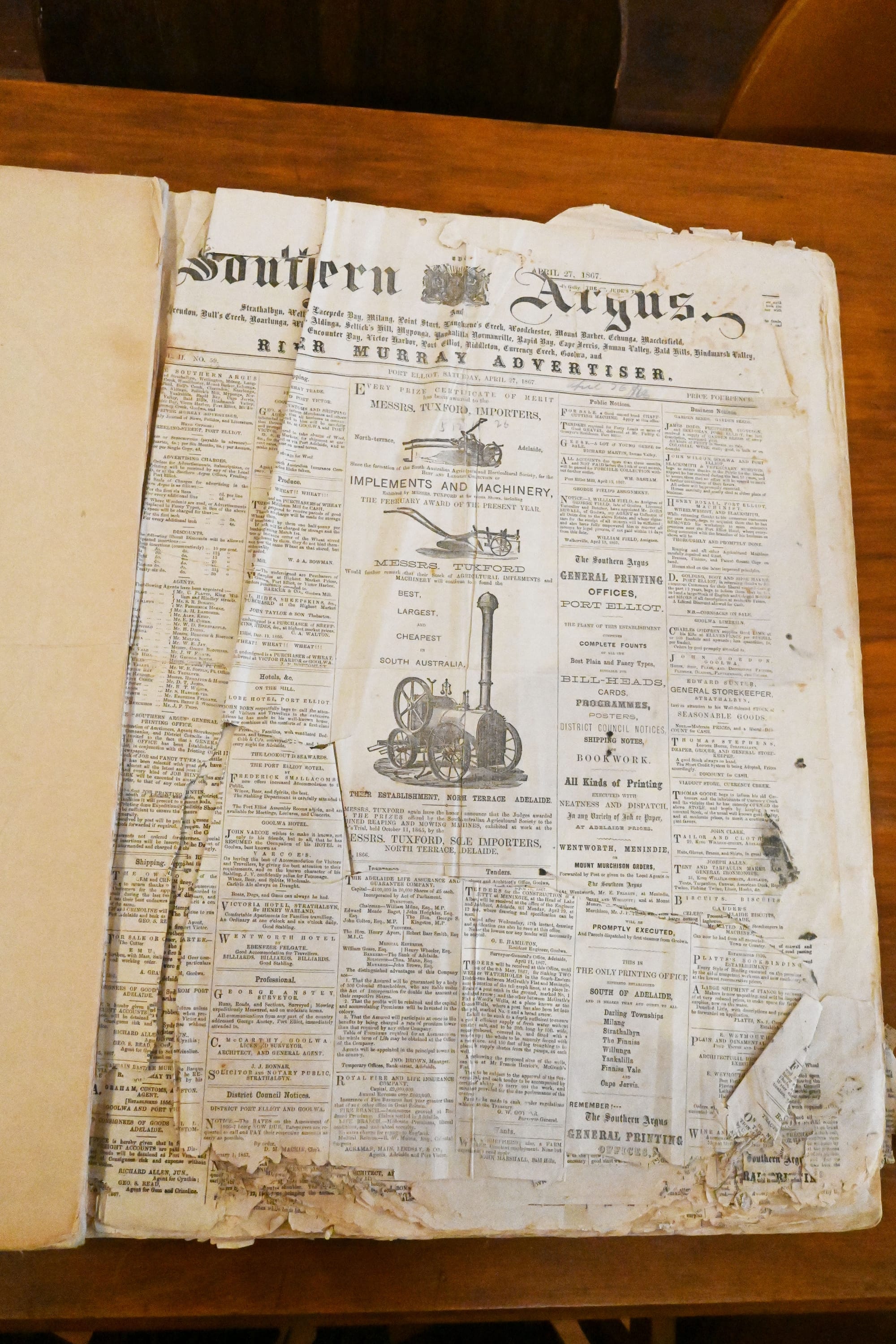 The earliest copy available at the local museum is 1867.