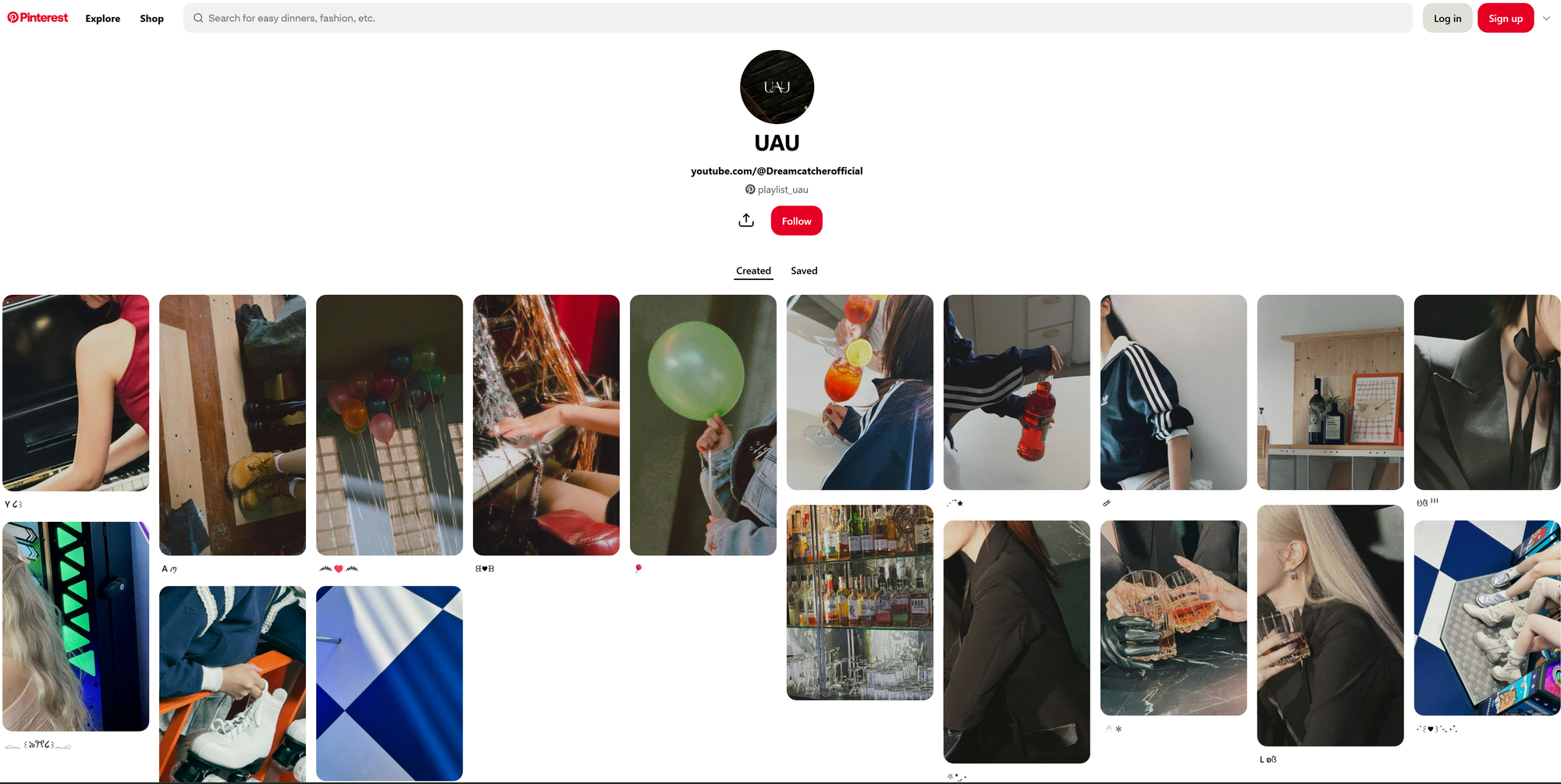 Screenshot of UAU's Pinterest account, showing the images posted.