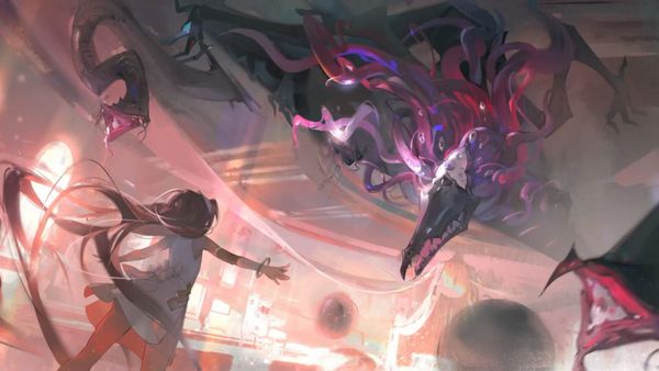 Lily, one of Morimens' characters, facing off against an otherdimensional horror in Morimens.