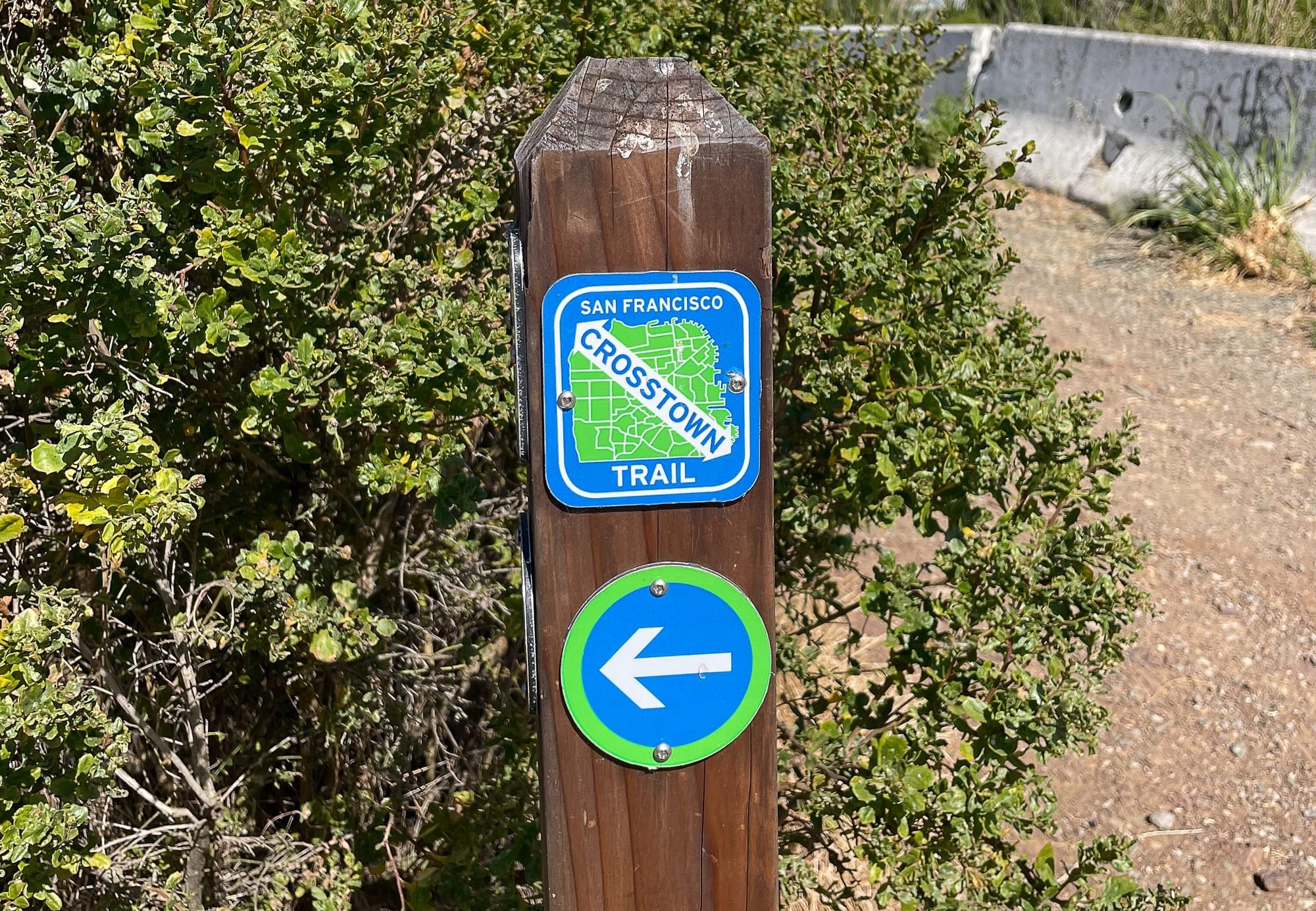 The Crosstown Trail markings are blue and green.