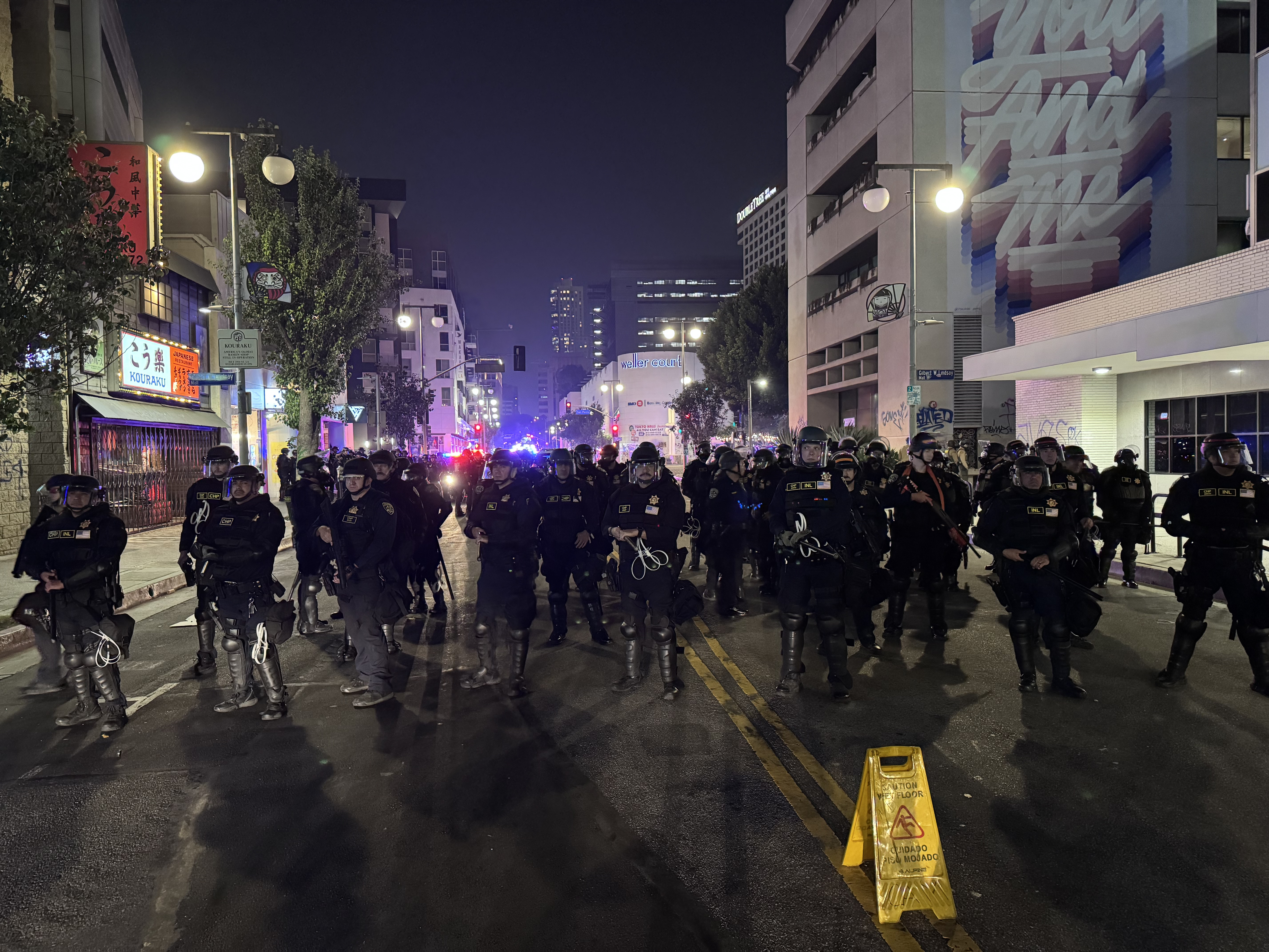 Giant line of LAPD cops with guns
