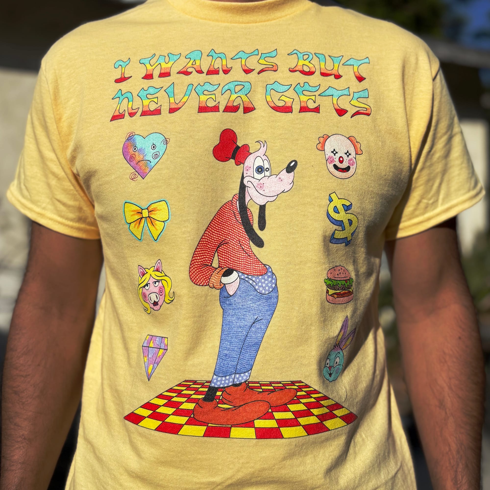 A sad dog with trippy shit going on around him