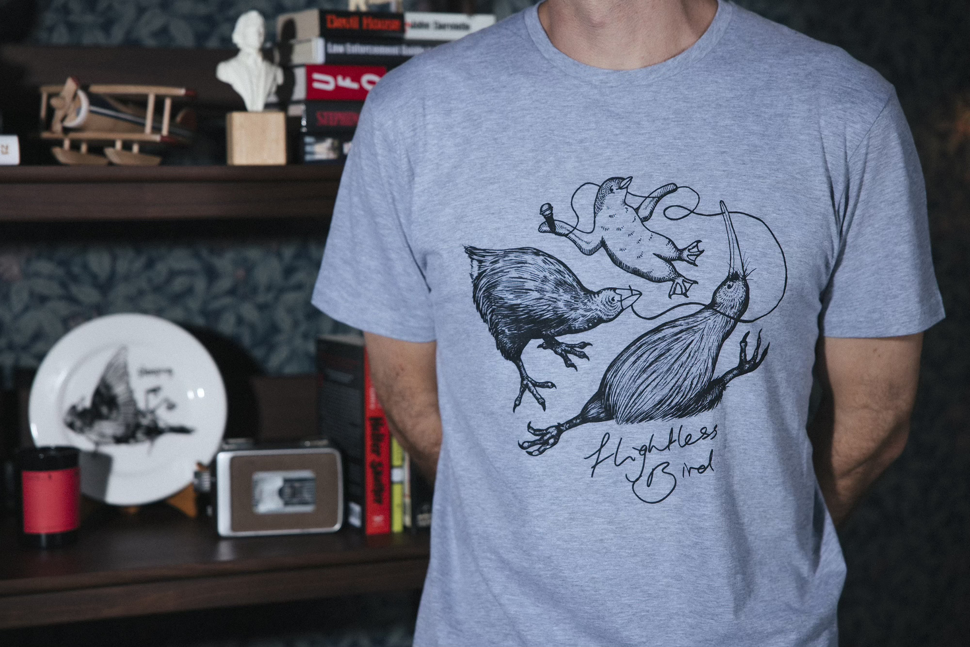 Three classic NZ birds on a grey tee