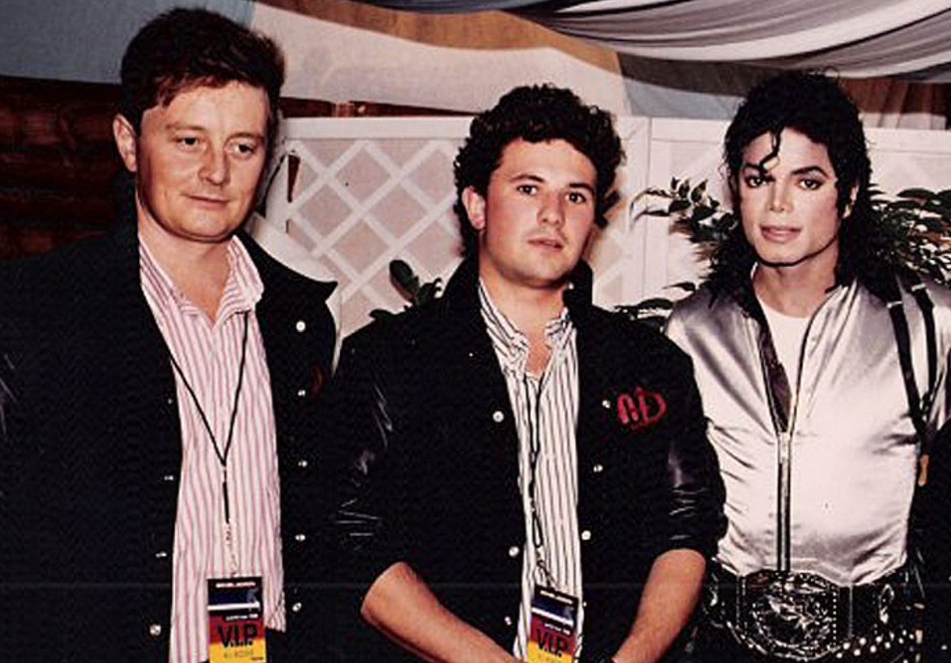 Simon Maxwell, Josh Galvin and Michael Jackson backstage at Wembley in London