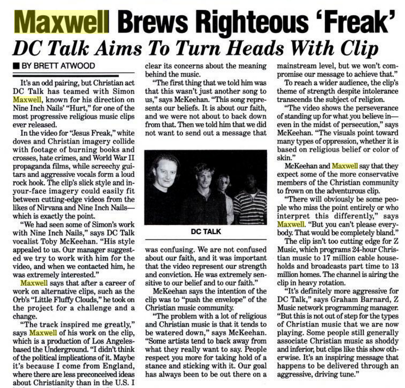 Billboard article from 1995 about DC Talk being provocative