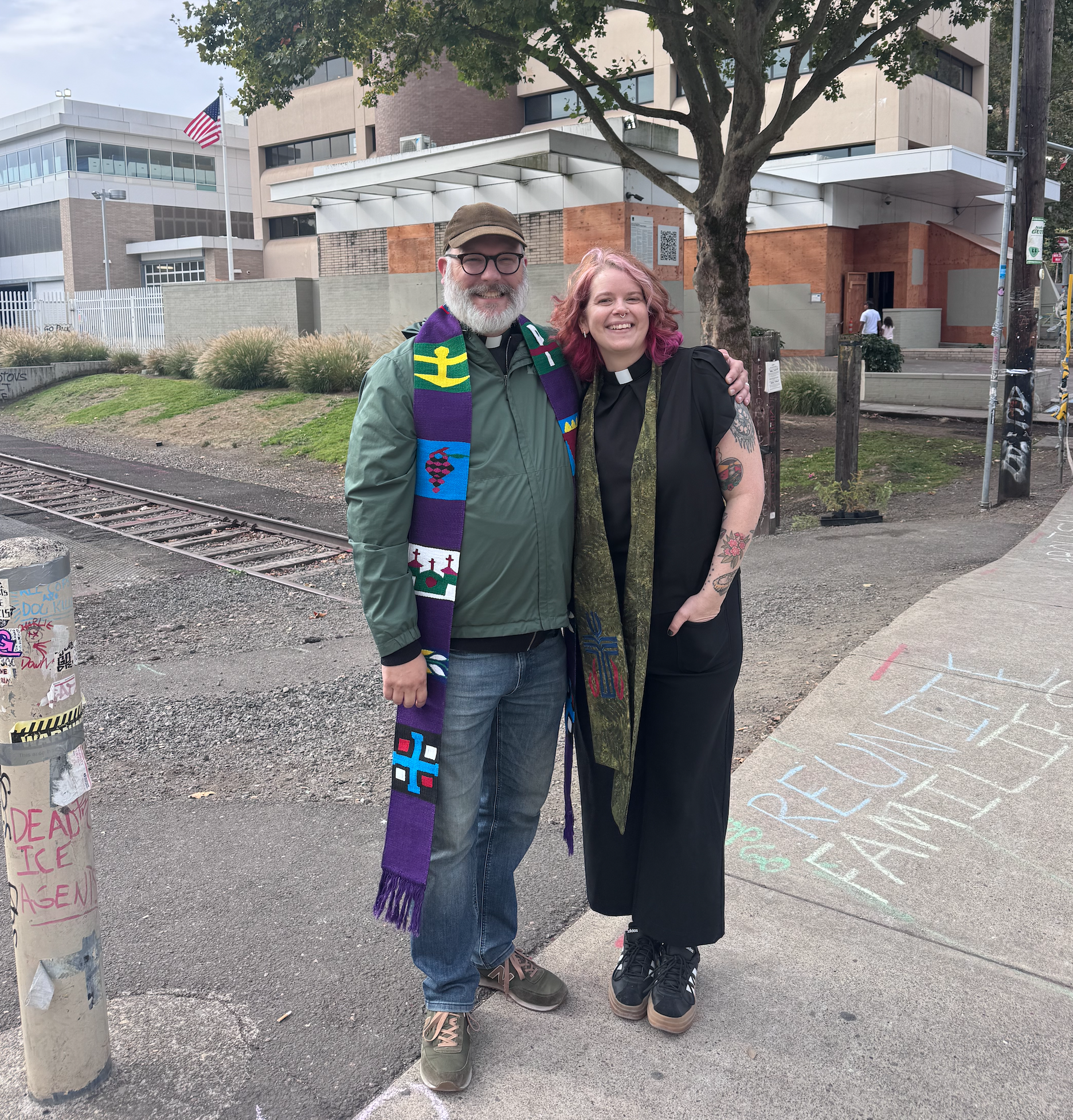 Josh and Heather in front of the ICE facility in Portland, Oregon