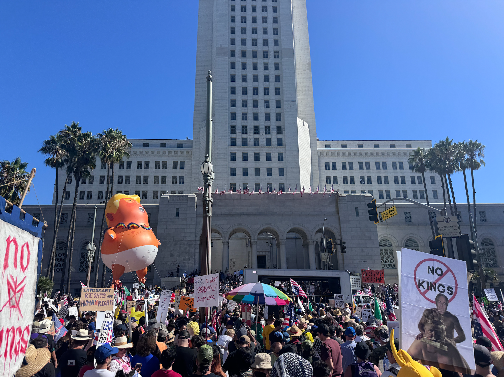 Town Hall with thousands outside