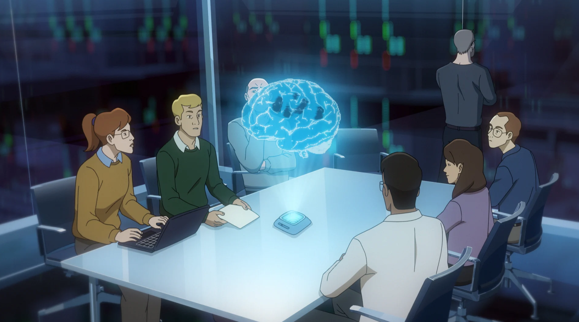 A scene from the animated show Pantheon which is about uploaded brains