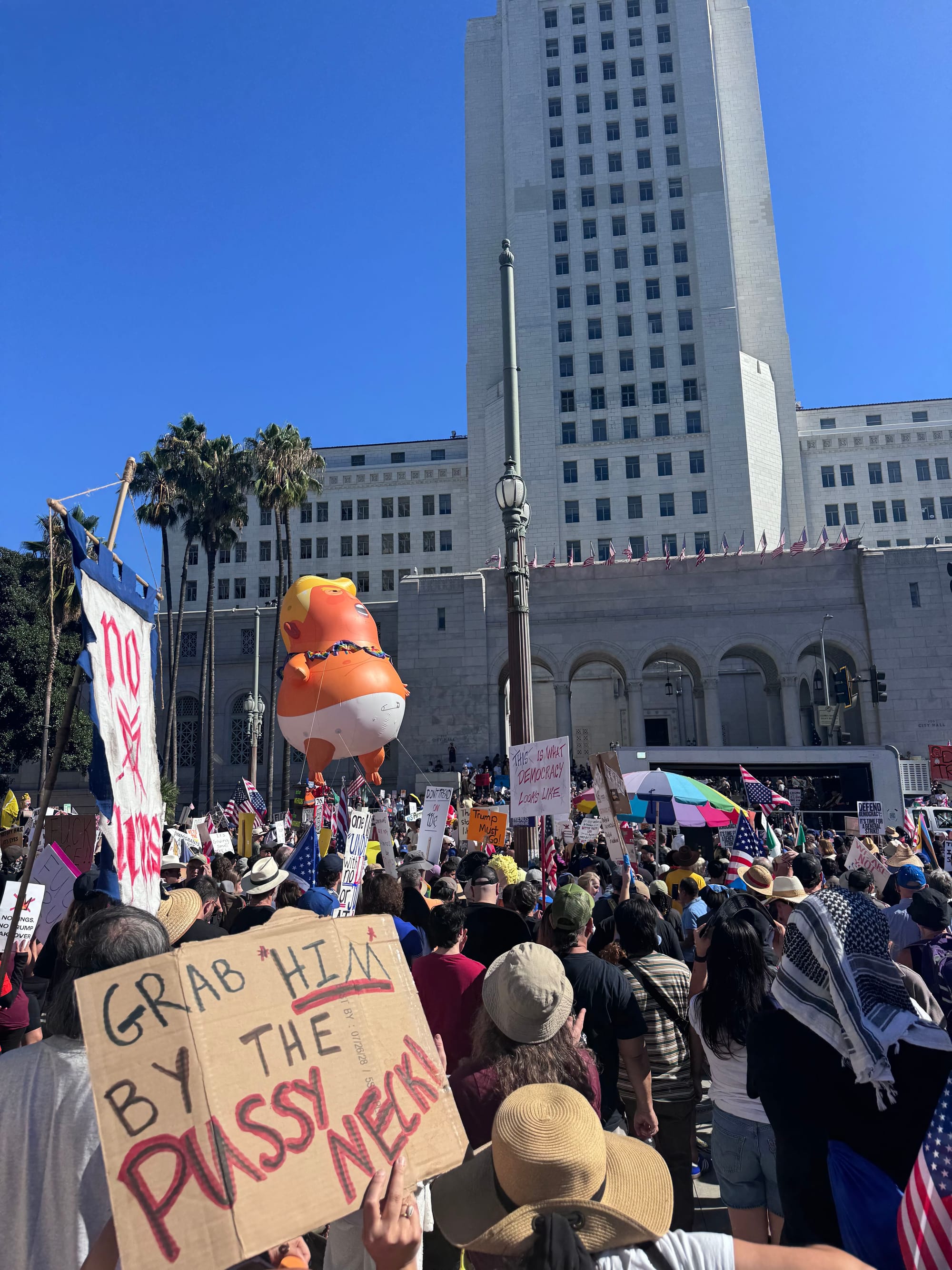 A sign saying "Grab him by the pussy neck"