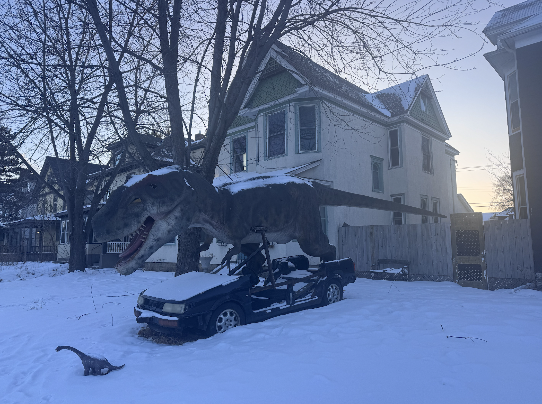 A t rex across the street