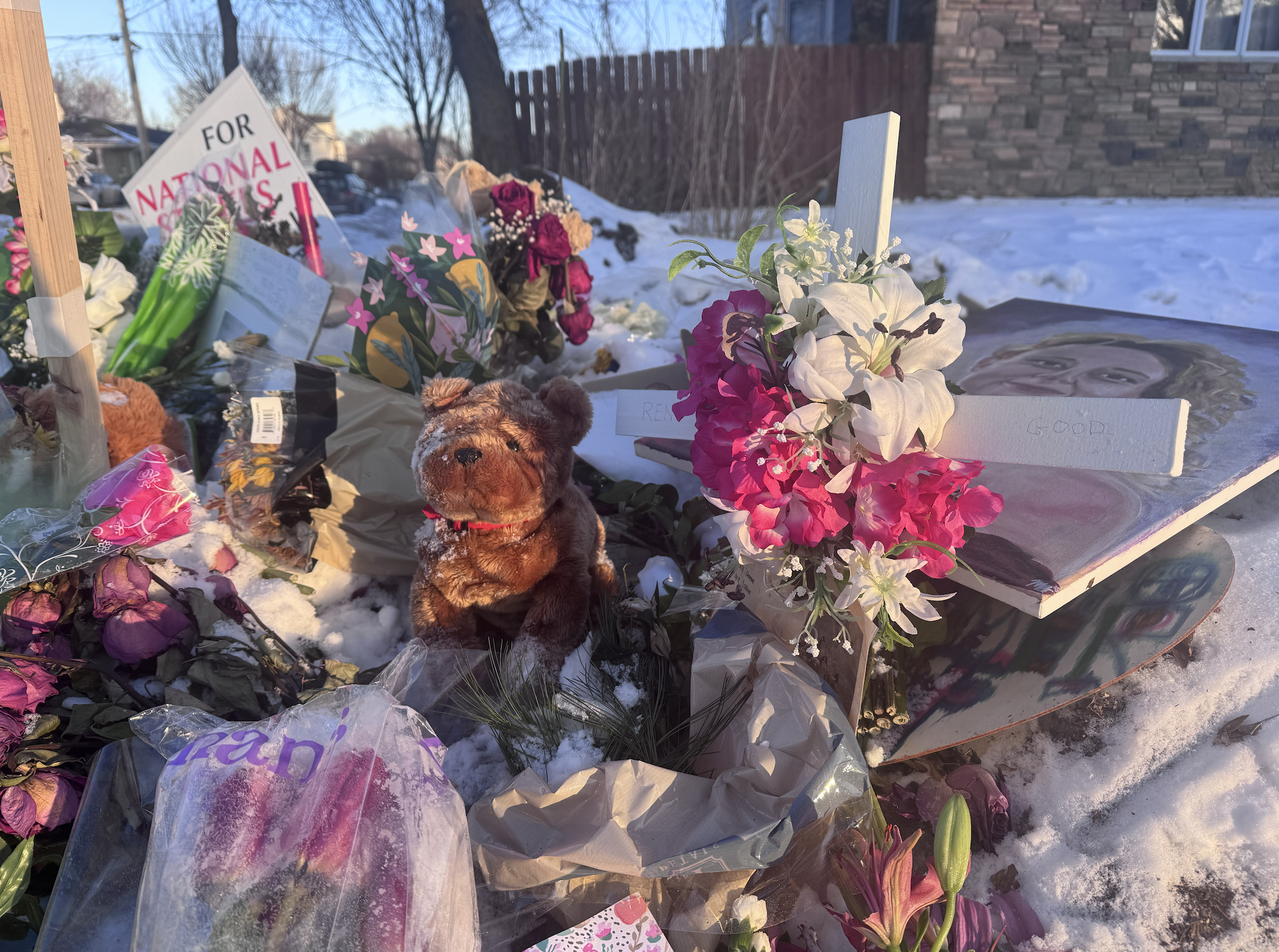 A dog plush at the corner near Renee's memorial site